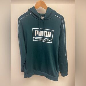 Puma Men's Hoodie Unify Fleece Sweatshirt Graphic Logo Club Marine Green sizeXL